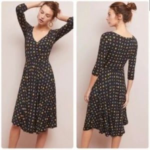 Anthropologie Maeve Dress Archival Floral Motif Faux Wrap Surplice Neck Midi